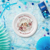 Kerstkrans met rode bloemen foto papieren bordje (Feest)