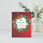 Kerstkrans met rode sneeuwvlokken briefkaart (Staand voorkant)