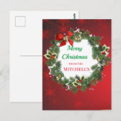 Kerstkrans met rode sneeuwvlokken briefkaart (Voorkant / Achterkant)