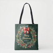 Kerstkrans met rode strik gepersonaliseerd tote bag (Voorkant)