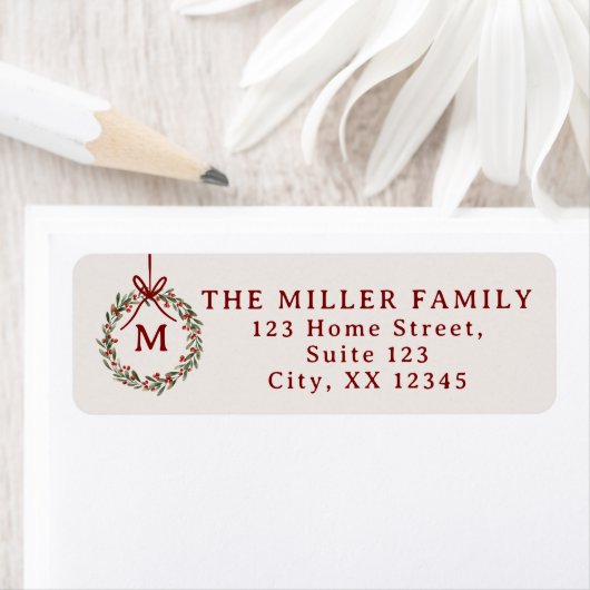 Kerstkrans met rode strik Retouradres Label (Insitu)