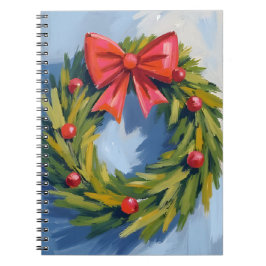 Kerstkrans met rode strik | Waterverf Notitieboek