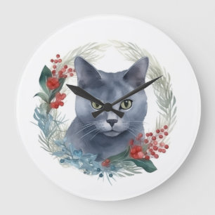 Kerstkrans met Russische Blauwe Kat Festieve Kitte Grote Klok