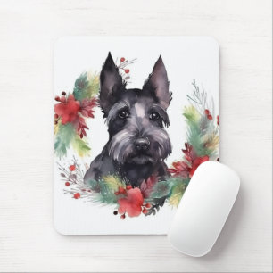 Kerstkrans met Schotse Terriër Festieve Pup  Muismat