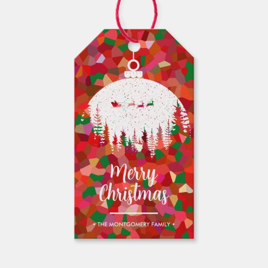 Kerstkrans met slee van de Kerstman ornament Cadeaulabel (Voorkant)