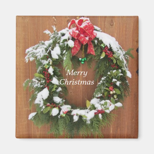 Kerstkrans met sneeuw bestoven magneet (Voorkant)