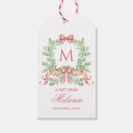 Kerstkrans met strik | Monogram Cadeaulabel