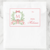 Kerstkrans met strik | Monogram Rechthoekige Sticker (Tas)