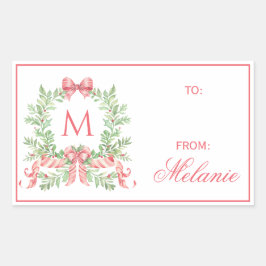 Kerstkrans met strik | Monogram Rechthoekige Sticker