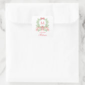 Kerstkrans met strik | Monogram Vierkante Sticker (Tas)