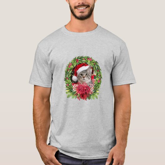 Kerstkrans met tabby kat t-shirt (Voorkant)