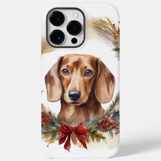 Kerstkrans met Teckel Feestelijke Pup Case-Mate iPhone Case (Achterkant)