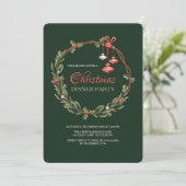 Kerstkrans met versieringen uitnodiging (Staand voorkant)