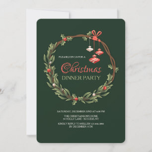 Kerstkrans met versieringen uitnodiging