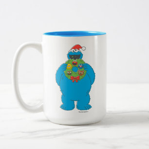 Kerstkrans met vintage Cookie Monster Tweekleurige Koffiemok