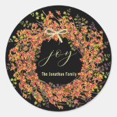 Kerstkrans met waterverf Joy Bright Ronde Sticker (Voorkant)