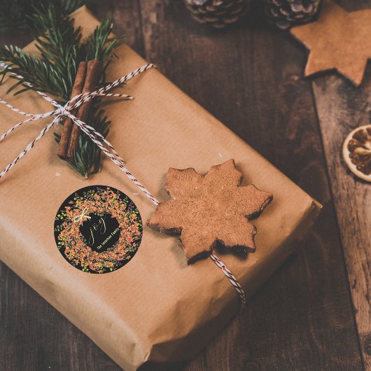 Kerstkrans met waterverf Joy Bright Ronde Sticker