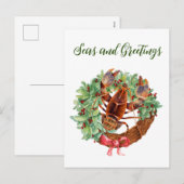 Kerstkrans met waterverf van kreeft feestdagenkaart (Voorkant / Achterkant)