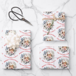 Kerstkrans met witte bloemen en foto inpakpapier vel