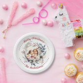 Kerstkrans met witte bloemen foto papieren bordje (Feest)