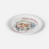 Kerstkrans met witte bloemen foto papieren bordje (Gekanteld)