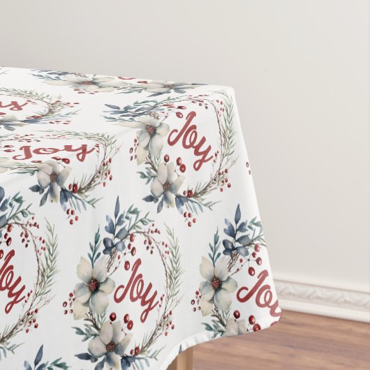 Kerstkrans, met witte bloemen, rode bessen tafelkleed (Voorbeeld)