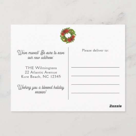 Kerstkrans Monogram Bewegende aankondiging Briefkaart (Achterkant)