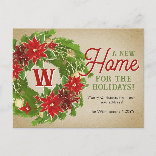 Kerstkrans Monogram Bewegende aankondiging Briefkaart (Voorkant)