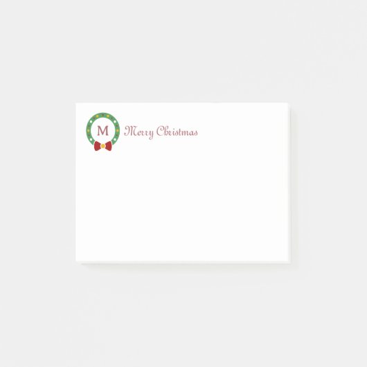 Kerstkrans & Monogram Brief Post-it® Notes (Voorkant)