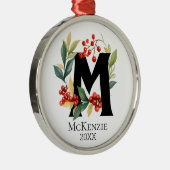Kerstkrans Monogram Eerste Letter M Metalen Ornament (Rechts)