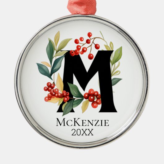 Kerstkrans Monogram Eerste Letter M Metalen Ornament (Voorkant)