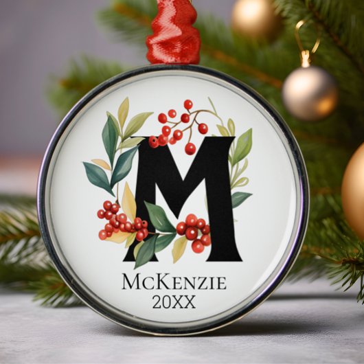 Kerstkrans Monogram Eerste Letter M Metalen Ornament