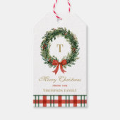 Kerstkrans Monogram Geruite Familienaam Cadeaulabel (Voorkant)