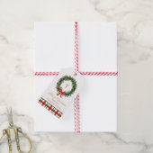 Kerstkrans Monogram Geruite Familienaam Cadeaulabel (Met Touw)
