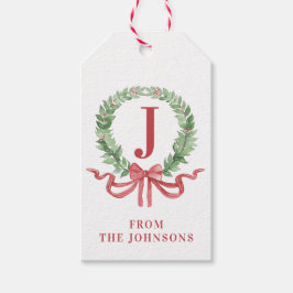 Kerstkrans monogram met naam cadeaulabel