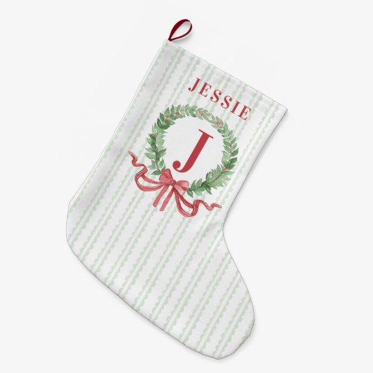 Kerstkrans monogram met naam grote kerstsok (Voorkant (Hangend))