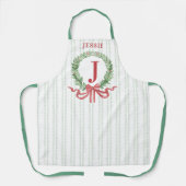 Kerstkrans monogram met naam schort (Voorkant)