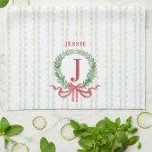 Kerstkrans monogram met naam theedoek (Gevouwen)