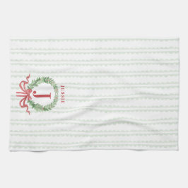 Kerstkrans monogram met naam theedoek
