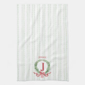 Kerstkrans monogram met naam theedoek (Verticaal)