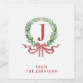 Kerstkrans monogram met naam wijn etiket (Enkel label)