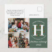 Kerstkrans Monogram Script Familie Foto Feestdagenkaart (Voorkant / Achterkant)