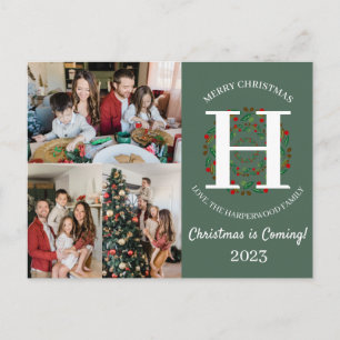 Kerstkrans Monogram Script Familie Foto Feestdagenkaart