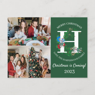 Kerstkrans Monogram Script Familie Foto Feestdagenkaart