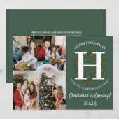 Kerstkrans Monogram Script Familie Foto Feestdagenkaart (Voorkant / Achterkant)