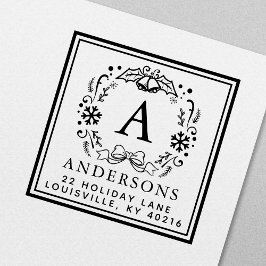 Kerstkrans Monogram Winter Vakantie Adres Zelfinktende Stempel