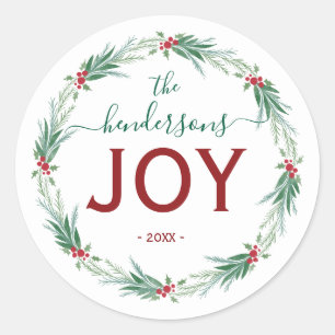Kerstkrans Naam Handgeschreven Schrift Ronde Sticker