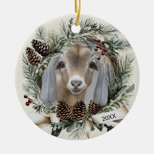 Kerstkrans Nubische geit  Keramisch Ornament (Voorkant)