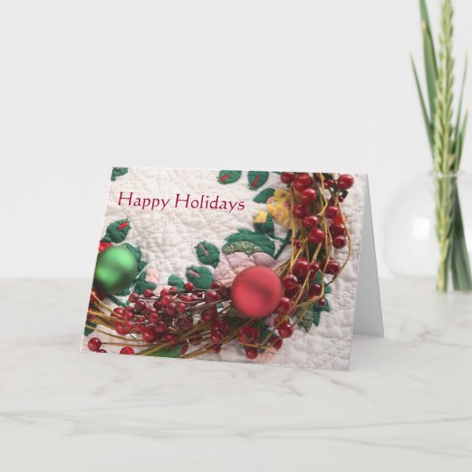 Kerstkrans op een quiltkaart feestdagen kaart (Voorkant)