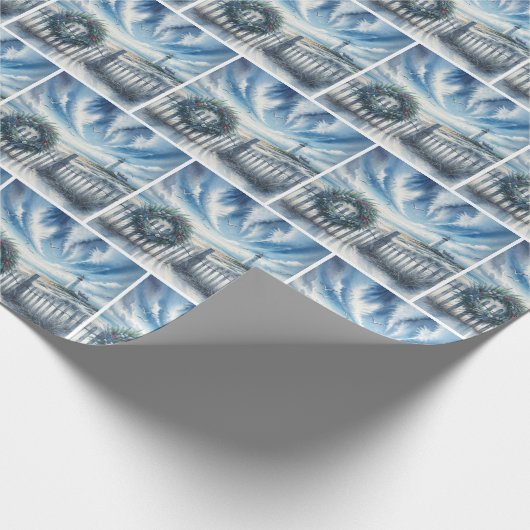 Kerstkrans op een strandhek cadeaupapier (Hoek)